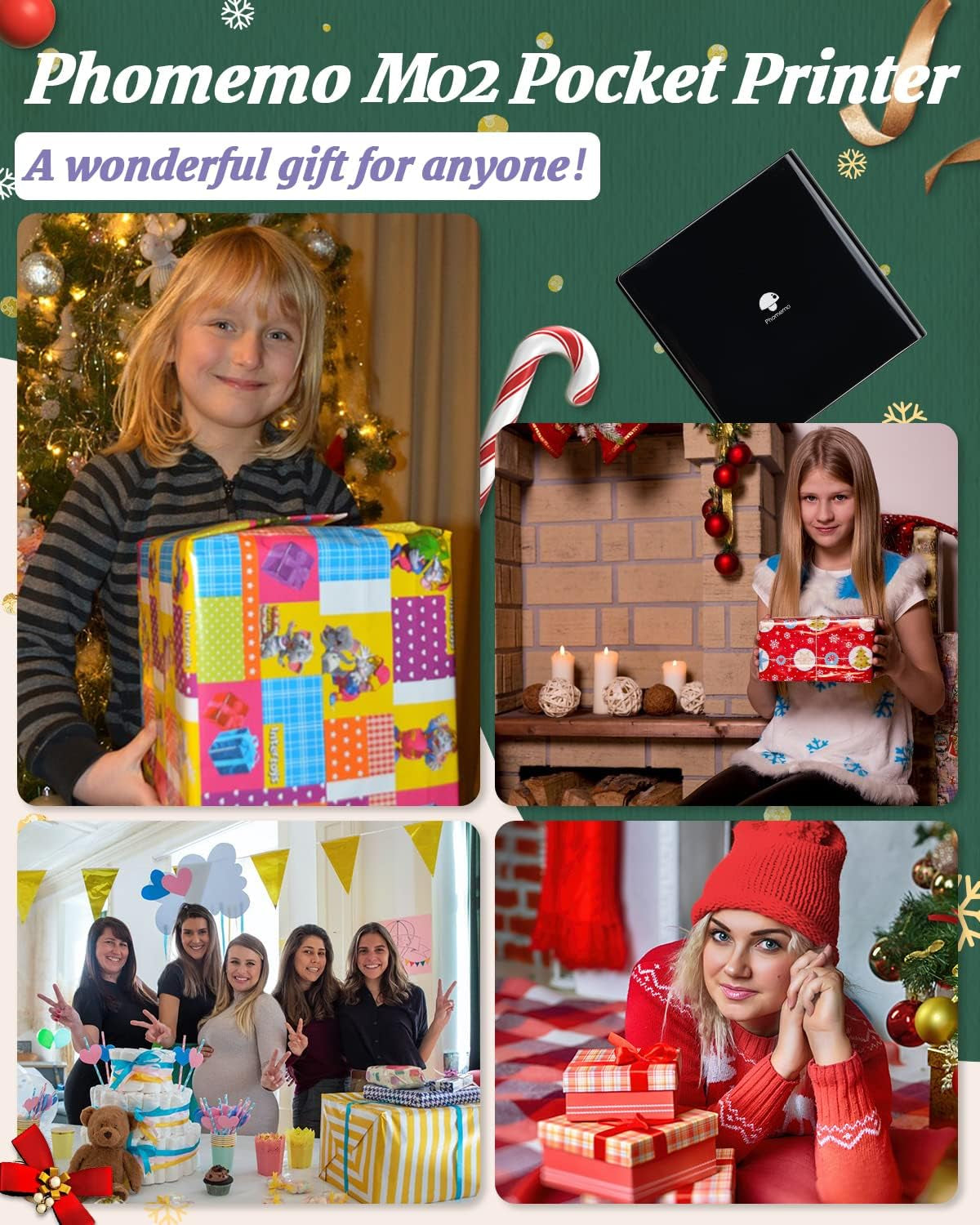 Mini Sticker Printer M02 Portable Inkless Sticker Printer, Compatible with Ios & Android, Print Pod for Phone, for Fun Christmas, Study Note, Memos, DIY Journal, Fun Gift for Kids Students, Black