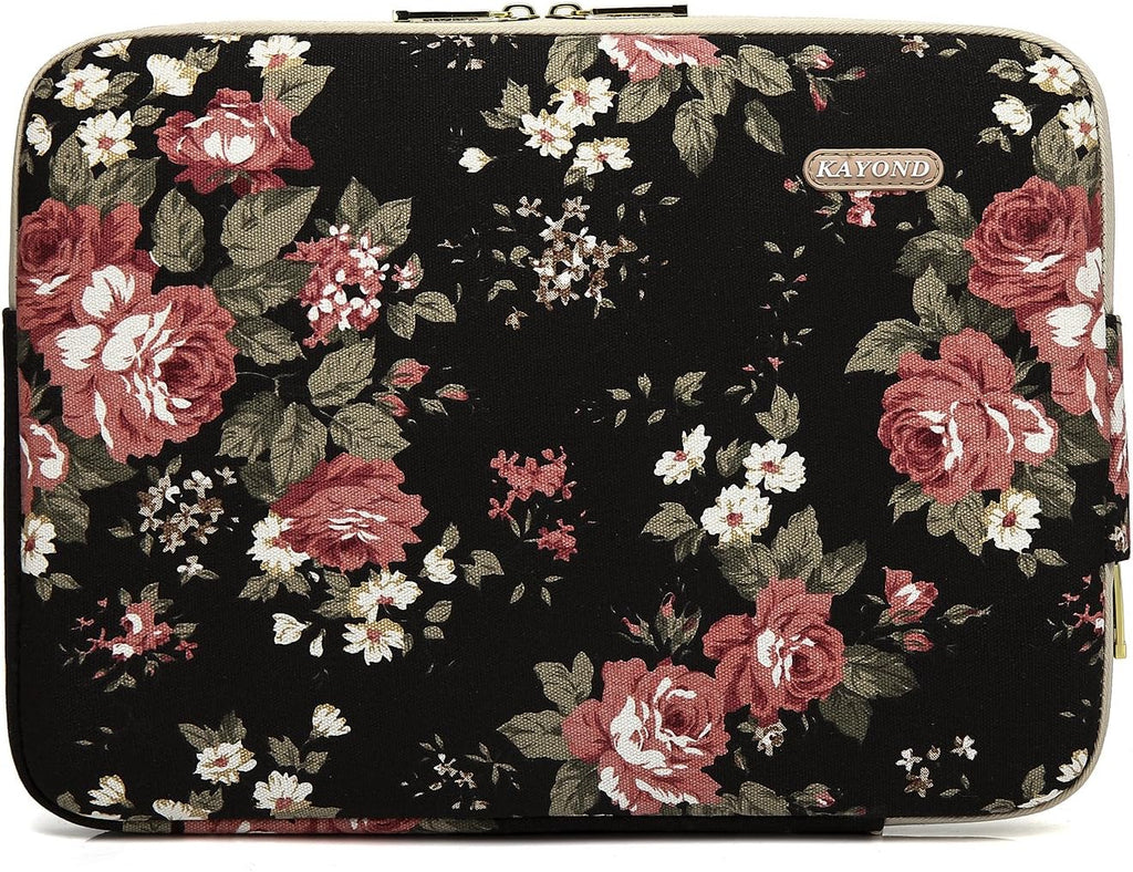 Water-Resistant Canvas 15.6 Inch Laptop Sleeve-Black C Rose