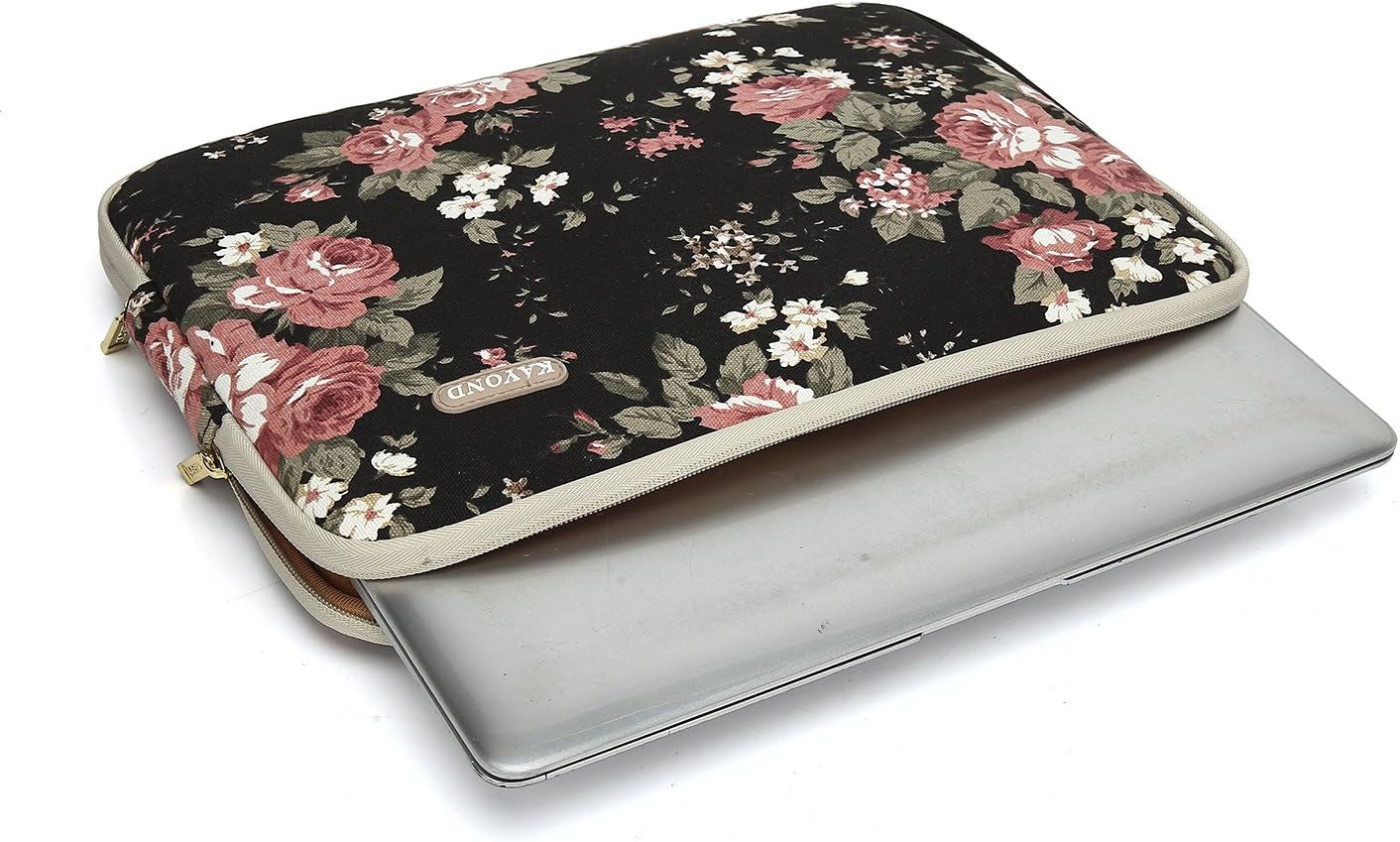 Water-Resistant Canvas 15.6 Inch Laptop Sleeve-Black C Rose