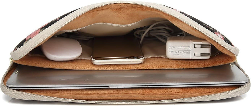 Water-Resistant Canvas 15.6 Inch Laptop Sleeve-Black C Rose