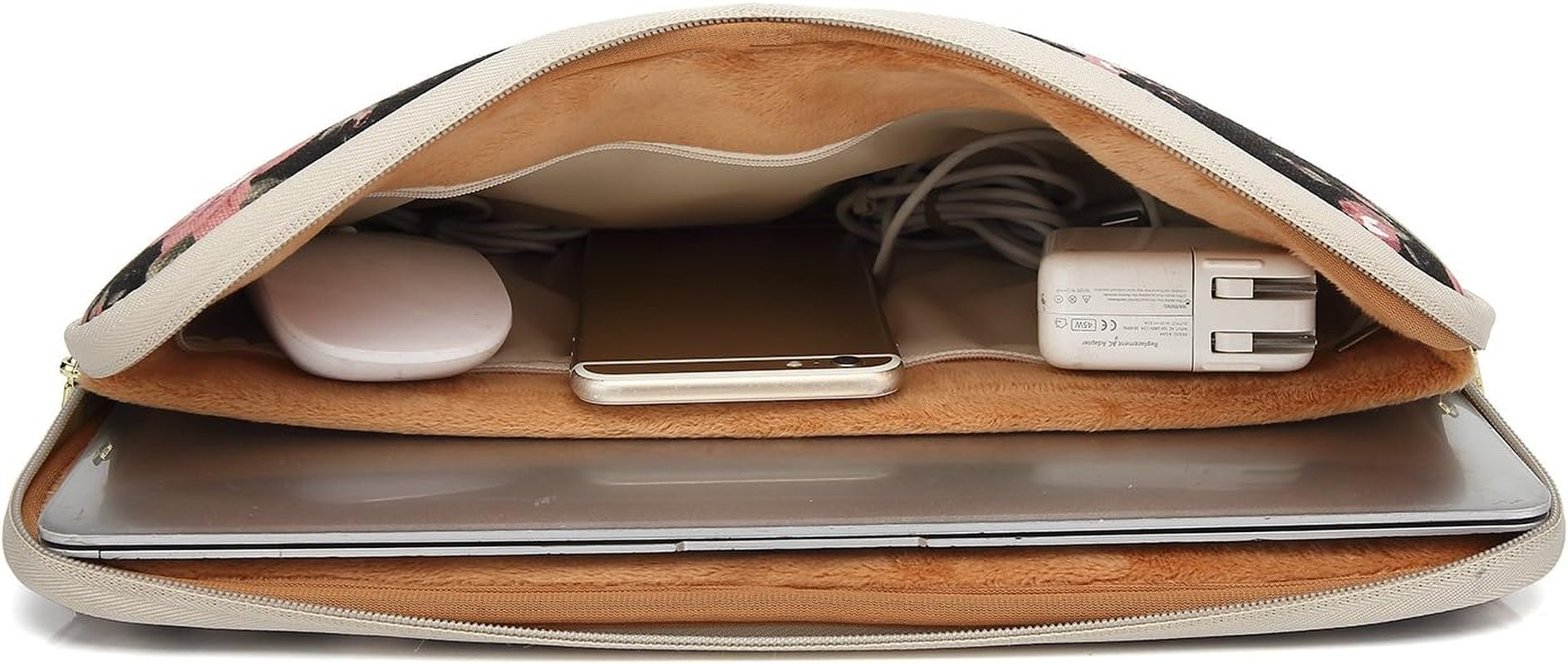 Water-Resistant Canvas 15.6 Inch Laptop Sleeve-Black C Rose