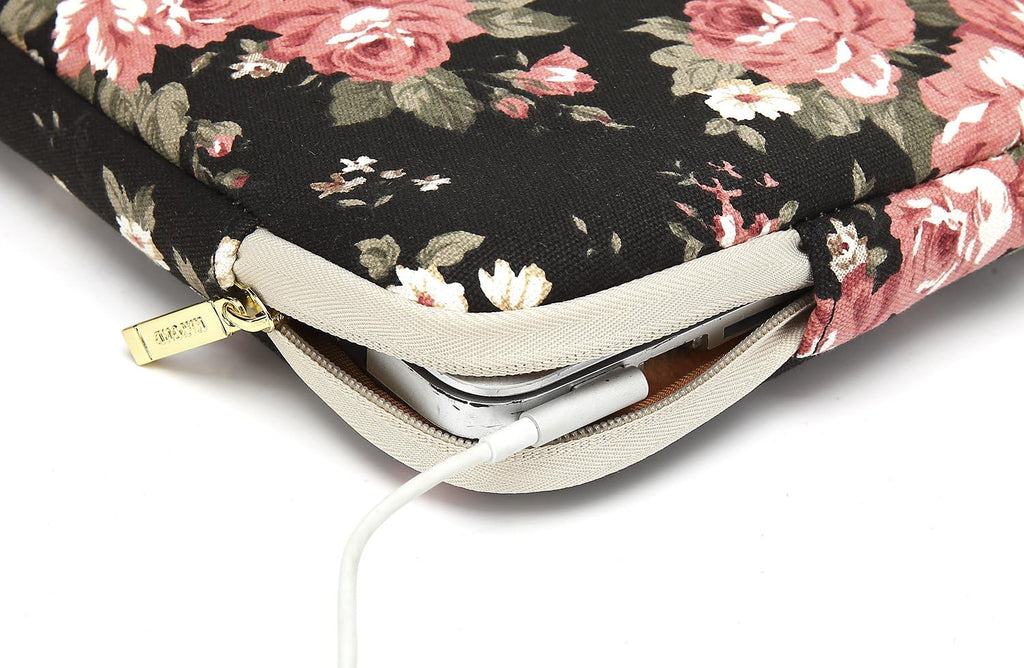 Water-Resistant Canvas 15.6 Inch Laptop Sleeve-Black C Rose
