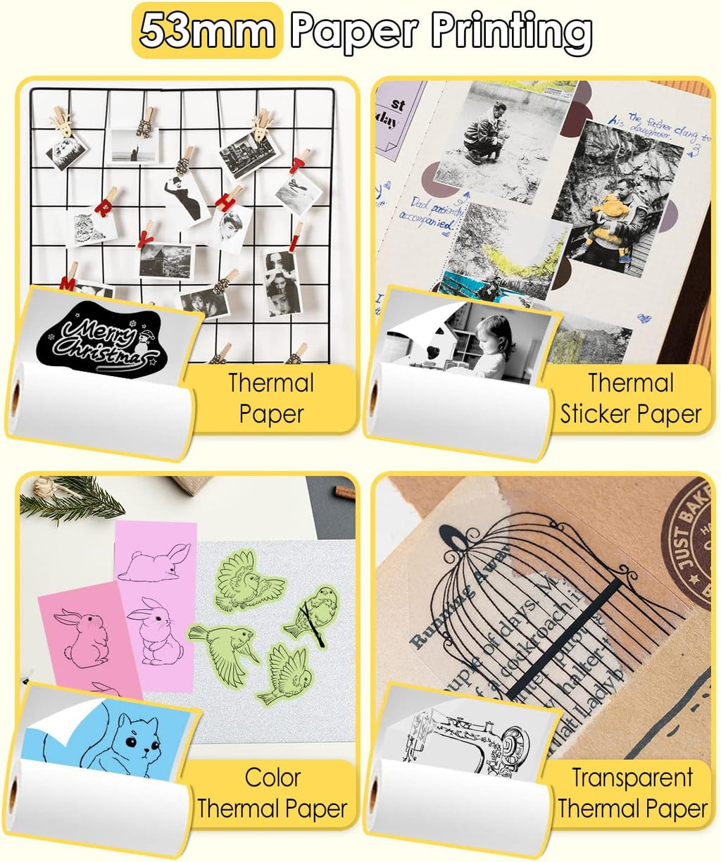 Mini Sticker Printer M02 Portable Inkless Sticker Printer, Compatible with Ios & Android, Print Pod for Phone, for Fun Christmas, Study Note, Memos, DIY Journal, Fun Gift for Kids Students, Black