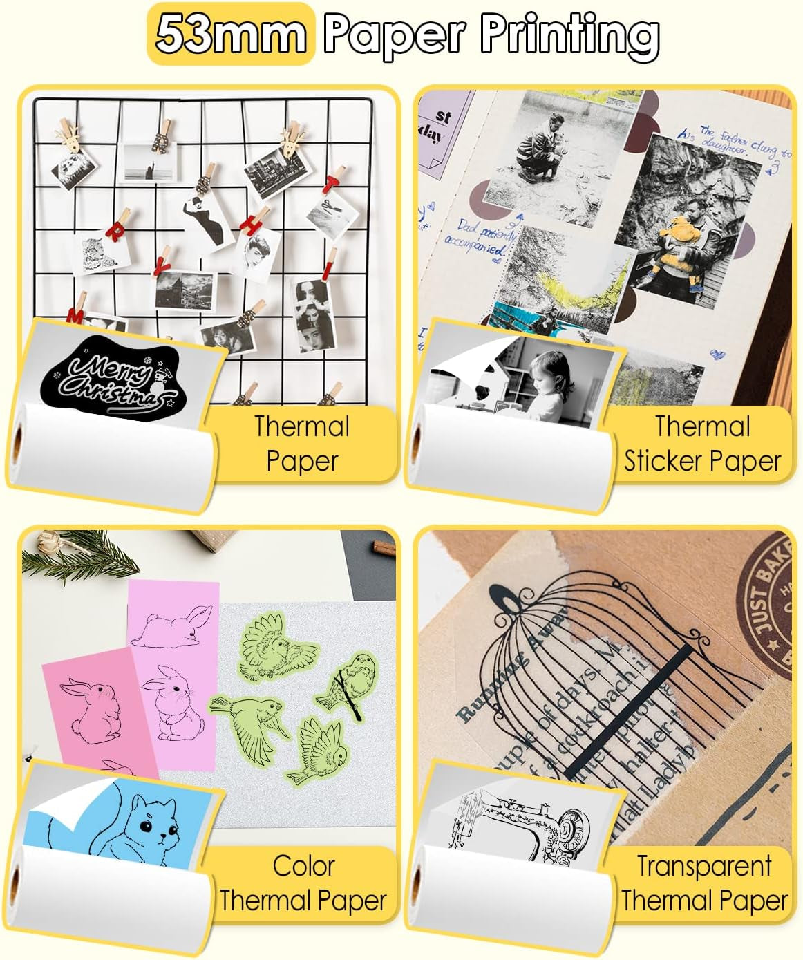 Mini Sticker Printer M02 Portable Inkless Sticker Printer, Compatible with Ios & Android, Print Pod for Phone, for Fun Christmas, Study Note, Memos, DIY Journal, Fun Gift for Kids Students, Black