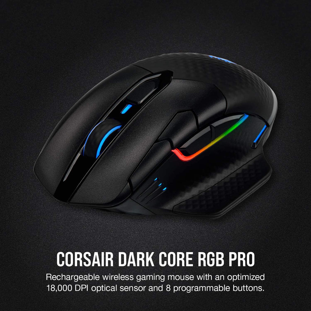 Dark CORE RGB PRO Wireless/Wired FPS MOBA Gaming Mouse – 18,000 DPI, Fast Response Time, 8 Programmable Side Buttons, Dynamic Multi-Color Backlighting – Black