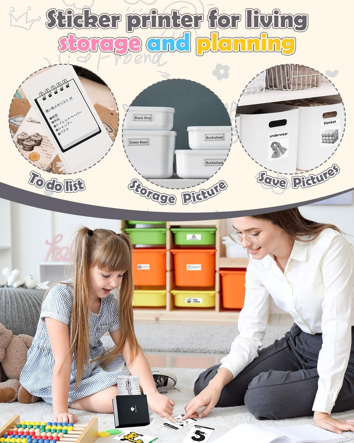 Mini Sticker Printer M02 Portable Inkless Sticker Printer, Compatible with Ios & Android, Print Pod for Phone, for Fun Christmas, Study Note, Memos, DIY Journal, Fun Gift for Kids Students, Black